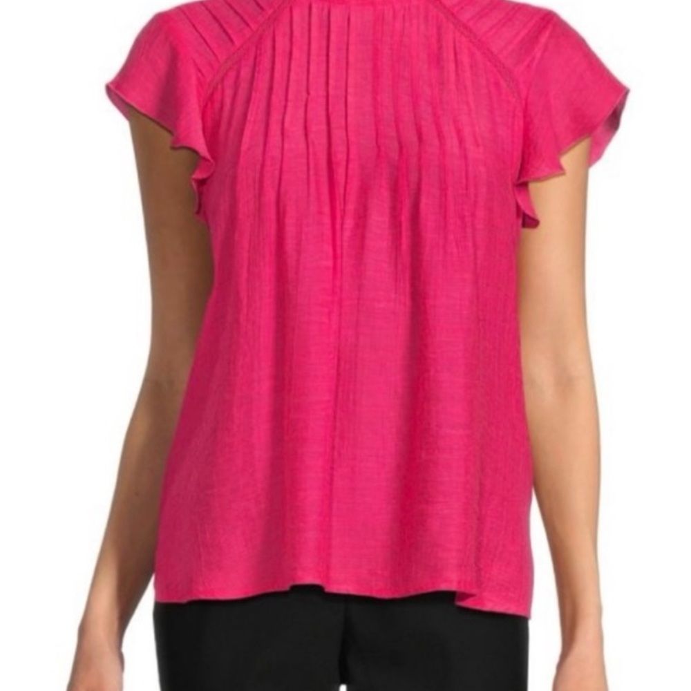 Nanette Lepore Vibrant Pink Pleated Blouse, Flutter Sleeves 👚